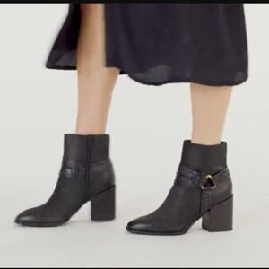 Vionic Women’s Carnelia Tooled Leather Water Repellent Black Ankle Booties